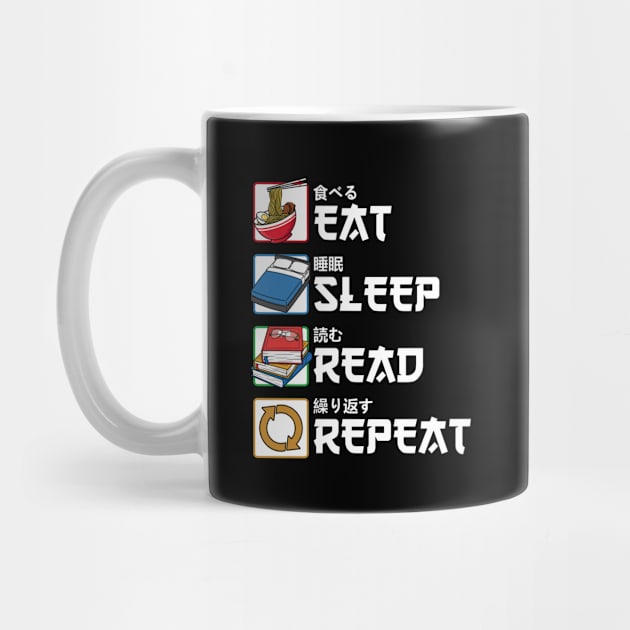 Eat Sleep Read Repeat Japanese Book Reader Gift by Alex21